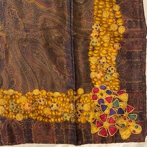 Vintage CHANEL Brown and Gold Paisley Silk Scarf